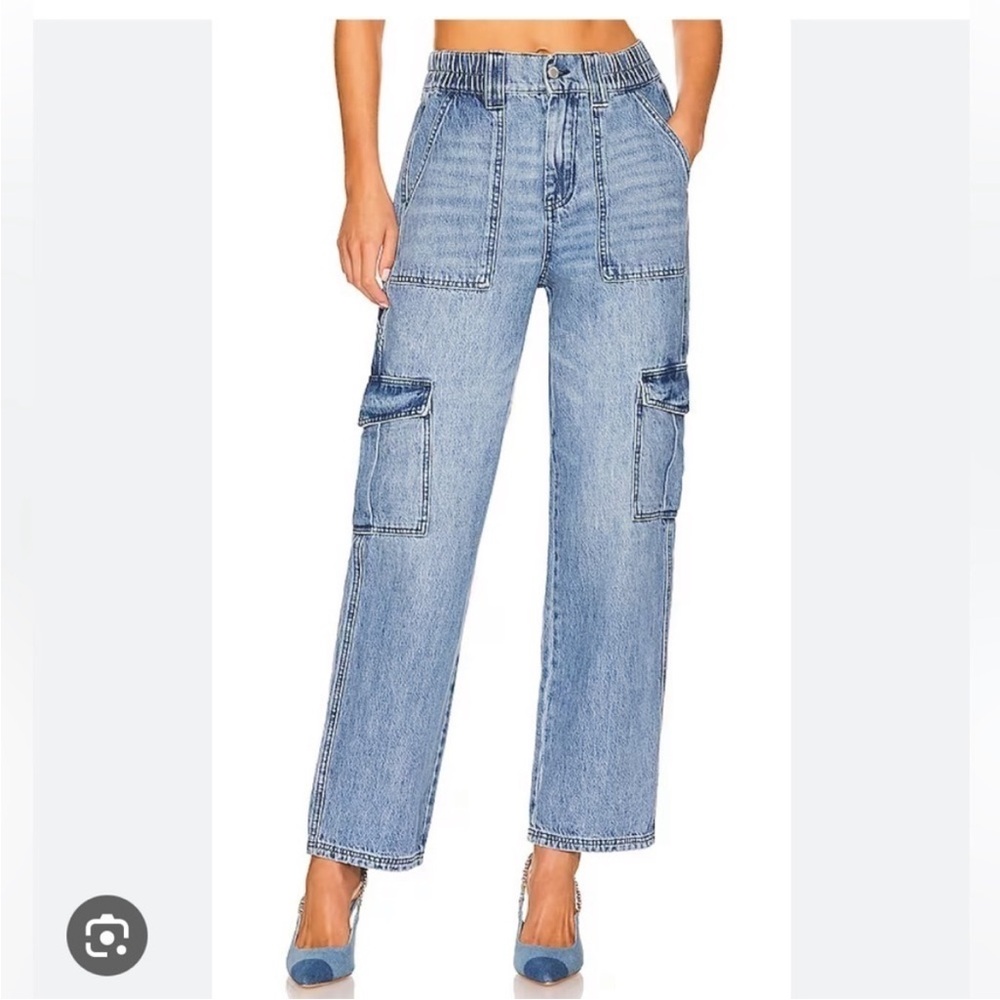 BlankNYC Hours Later Cargo Relaxed Fit Blue Jeans Wide Leg sz S Revolve NWOT